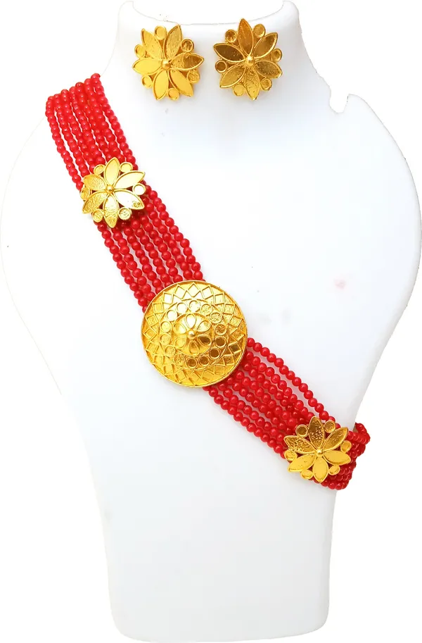 Assamese_Traditional_Gold_Plated_Red_Colour_Golpata_Necklace_Set_For_Women_&_Girls